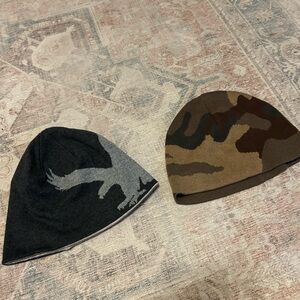 Reversible Gray Black Logo Beanie & Camo Knit Beanie